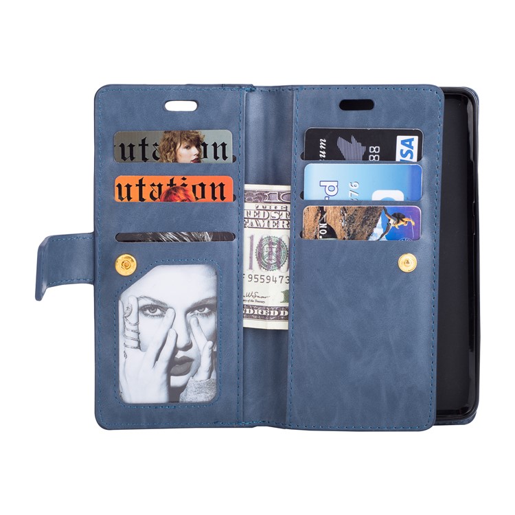 Multi-slot Wallet Zippered Leather Protector Case for Huawei Mate 10 Pro - Dark Blue-3