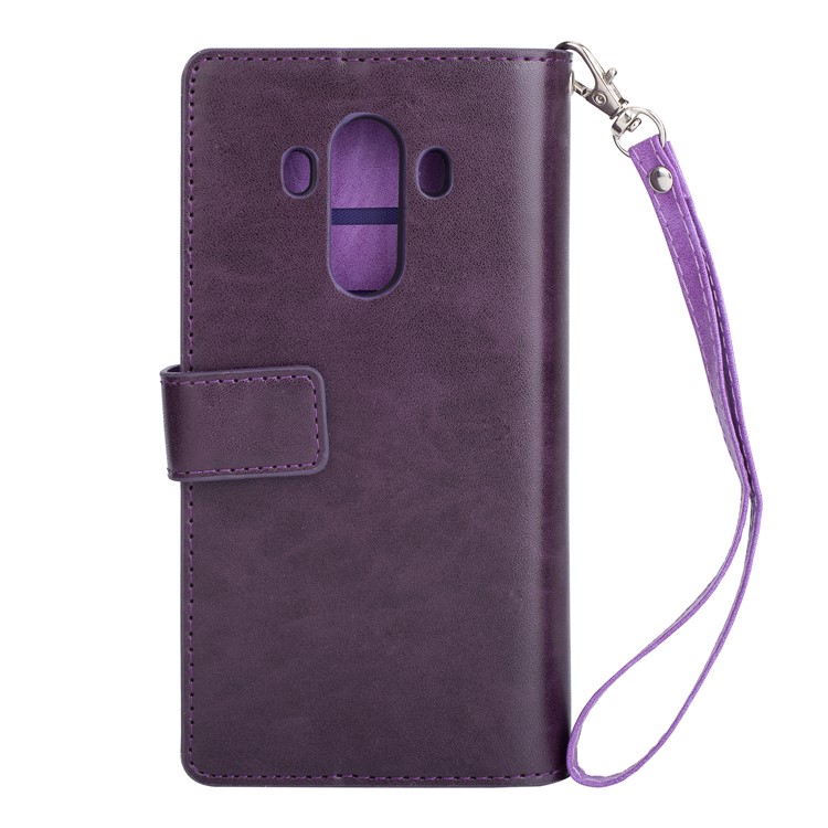 Capa Celular de Couro Com Zíper Com Vários Slots Para Huawei Mate 10 Pro - Roxo