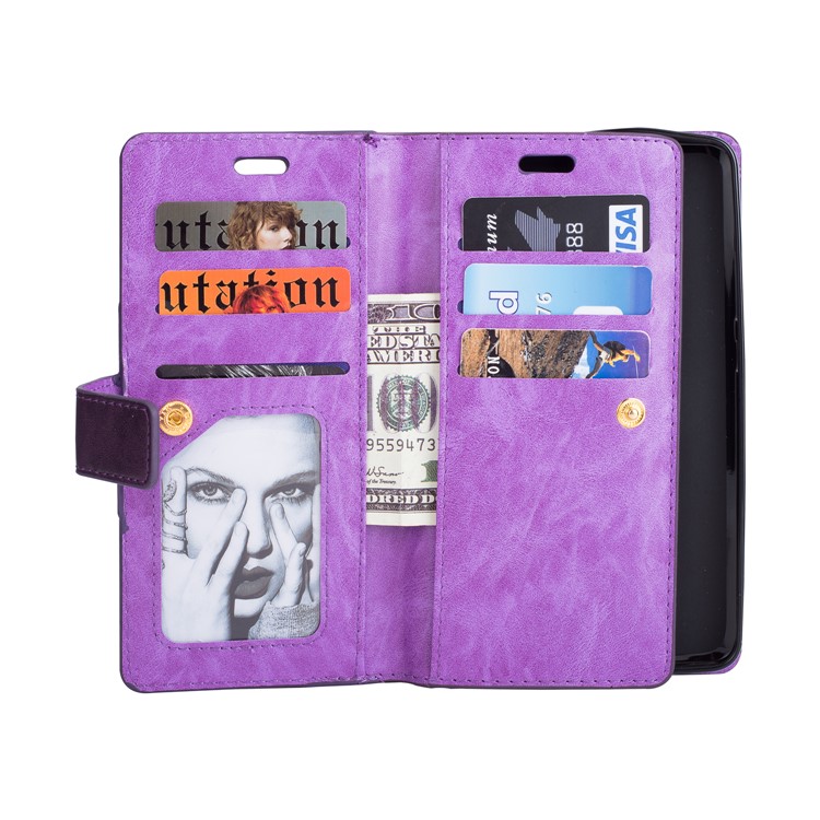 Multi-slot Wallet Zippered Leather Mobile Phone Cover for Huawei Mate 10 Pro - Purple-3