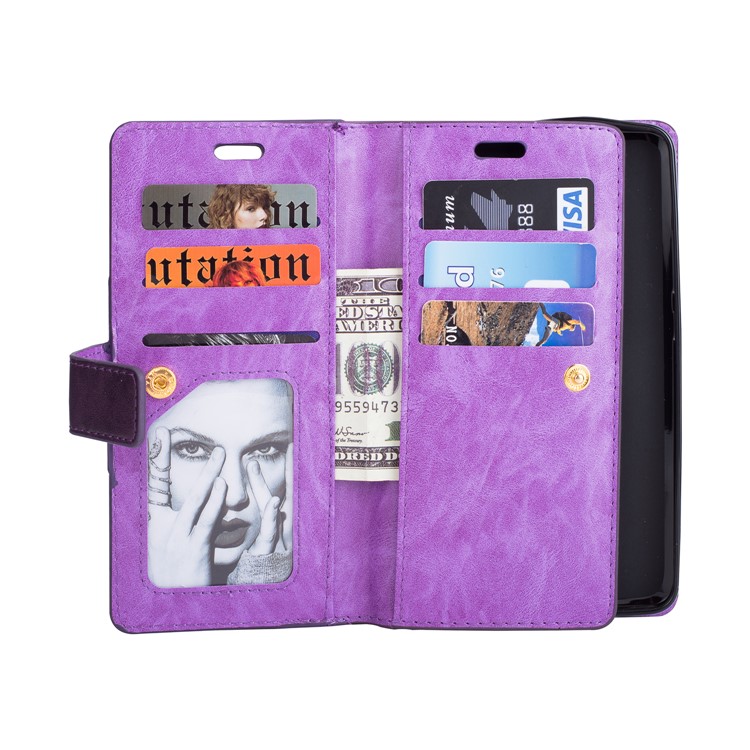 Capa Celular de Couro Com Zíper Com Vários Slots Para Huawei Mate 10 Pro - Roxo