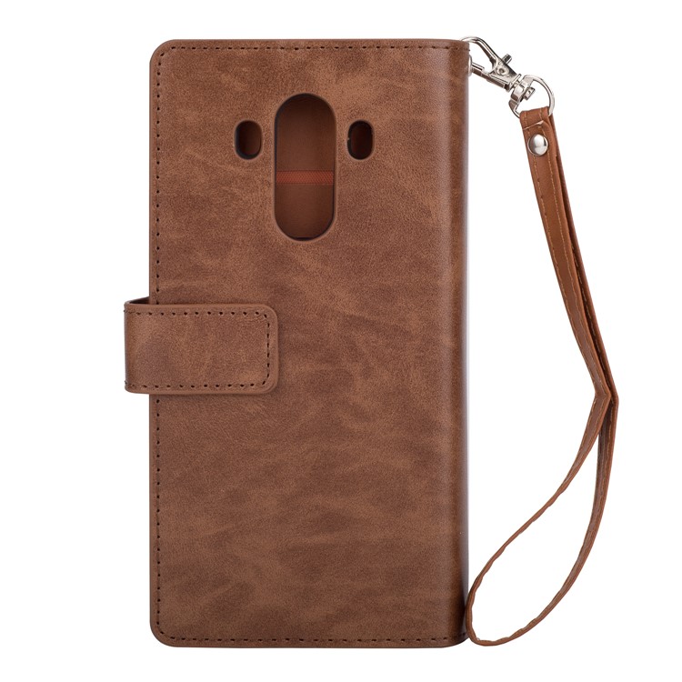 Multi-slot Wallet Zippered Leather Phone Accessory Case for Huawei Mate 10 Pro - Brown-2