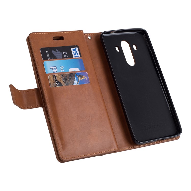Multi-slot Wallet Zippered Leather Phone Accessory Case for Huawei Mate 10 Pro - Brown-5