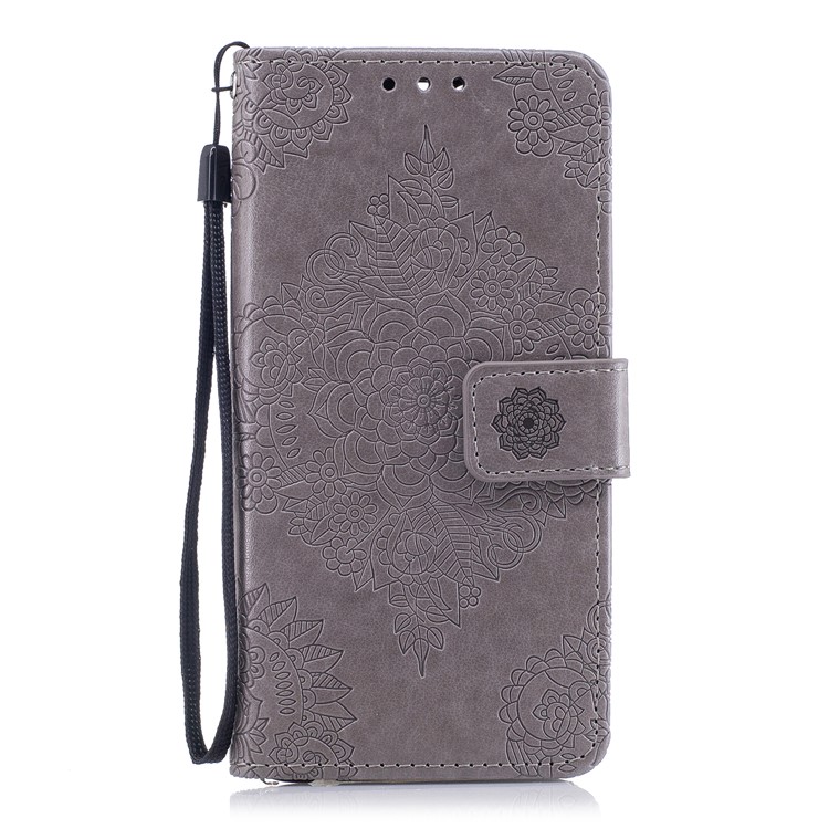 Imprint Flower Pattern Leather Wallet Case for Huawei Honor 9 - Grey-1