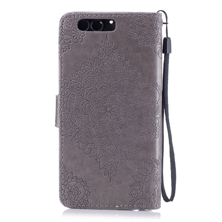 Imprint Flower Pattern Leather Wallet Case for Huawei Honor 9 - Grey-2