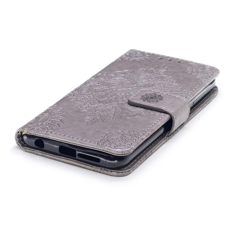 Imprint Flower Pattern Leather Wallet Case for Huawei Honor 9 - Grey-5