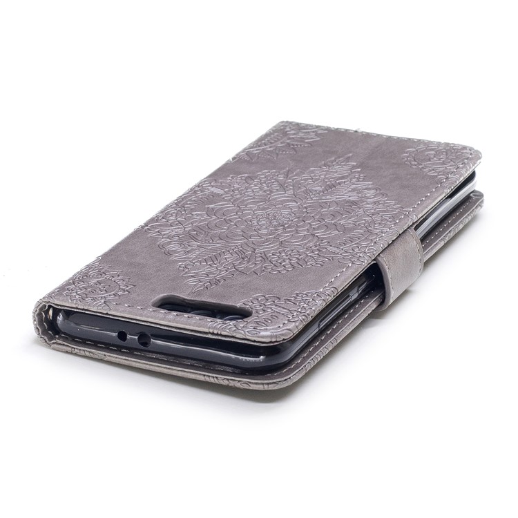Imprint Flower Pattern Leather Wallet Case for Huawei Honor 9 - Grey-6
