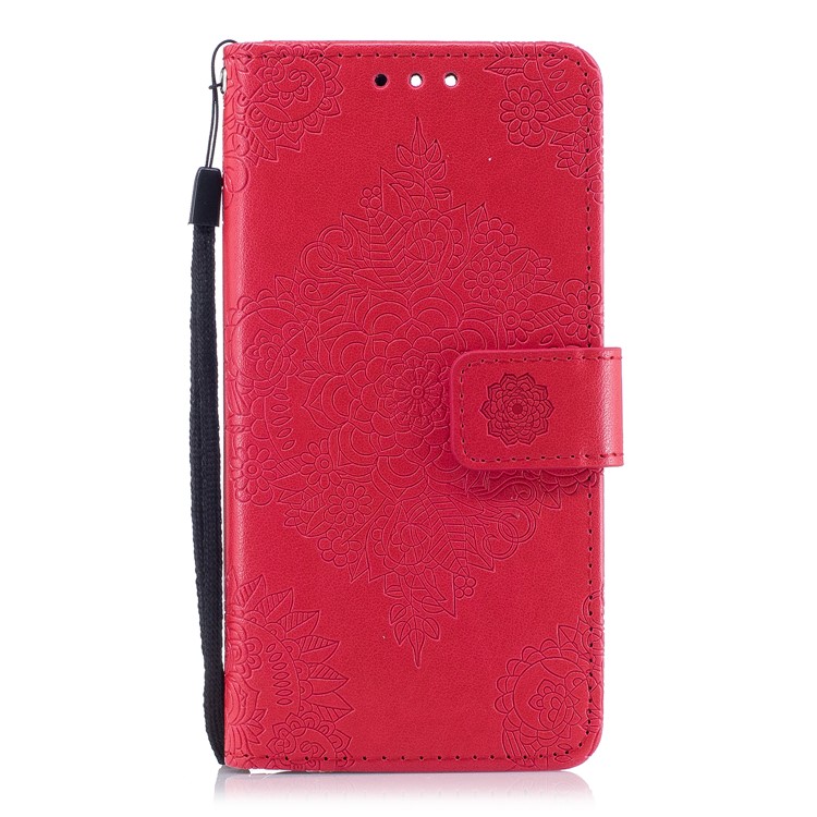 Imprint Flower Pattern Leather Wallet Cover for Huawei Honor 9 - Red-1
