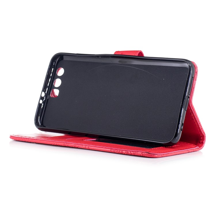 Imprint Flower Pattern Leather Wallet Cover for Huawei Honor 9 - Red-4