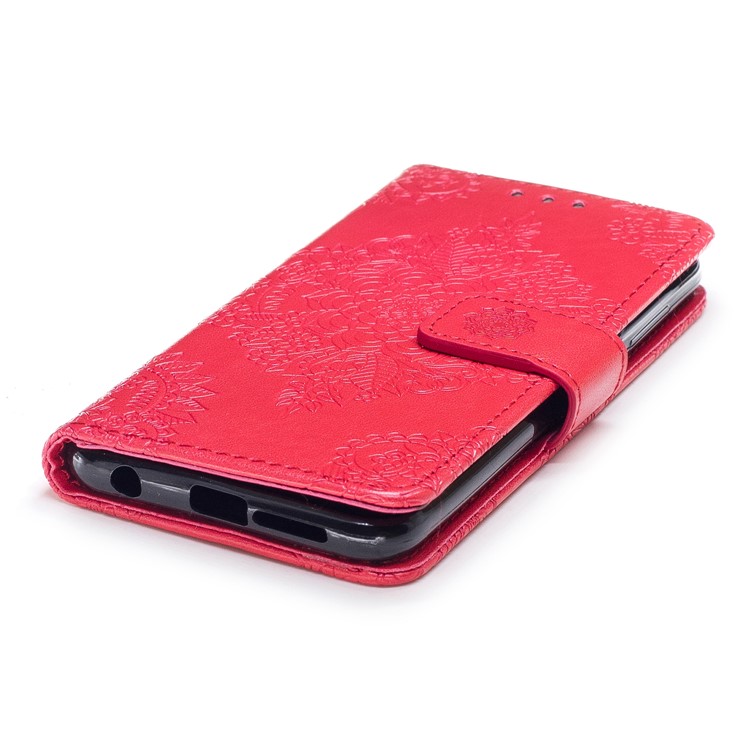 Imprint Flower Pattern Leather Wallet Cover for Huawei Honor 9 - Red-5