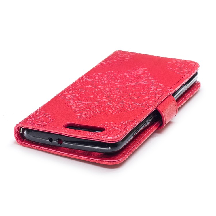 Imprint Flower Pattern Leather Wallet Cover for Huawei Honor 9 - Red-6