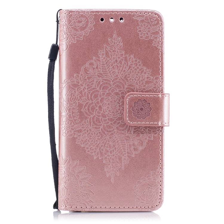 Imprint Flower Pattern PU Leather Wallet Case for Huawei Honor 9 - Rose Gold-1