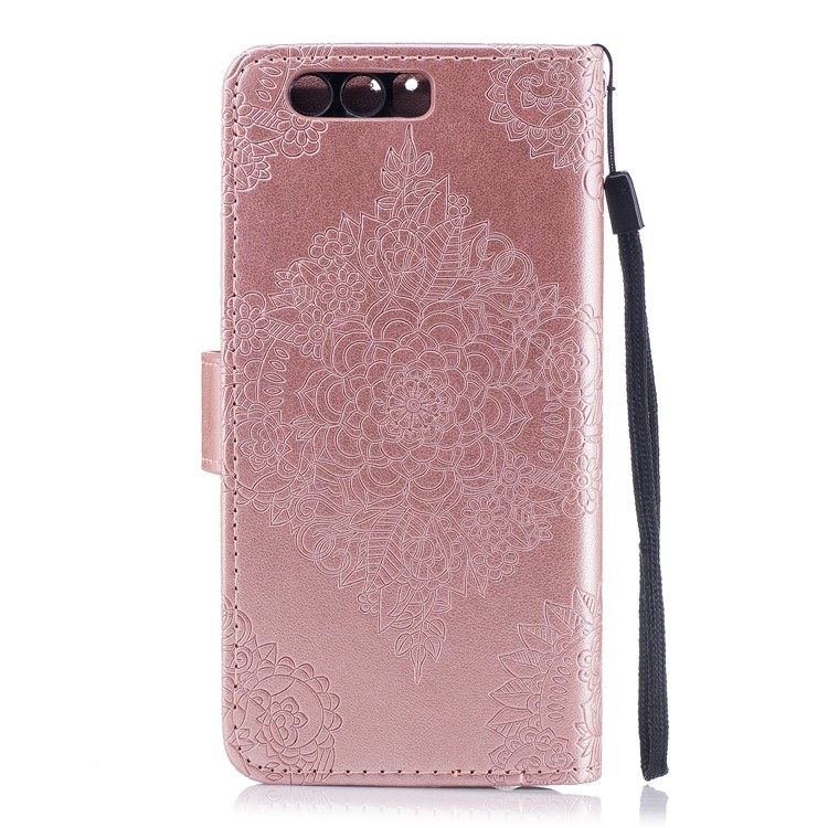 Imprint Flower Pattern PU Leather Wallet Case for Huawei Honor 9 - Rose Gold-2