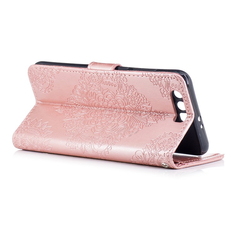 Imprint Flower Pattern PU Leather Wallet Case for Huawei Honor 9 - Rose Gold-3