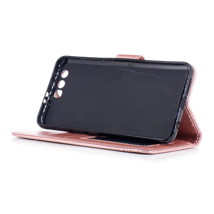 Imprint Flower Pattern PU Leather Wallet Case for Huawei Honor 9 - Rose Gold-4