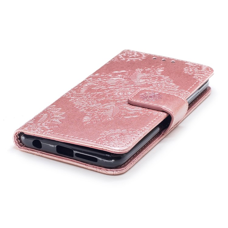Imprint Flower Pattern PU Leather Wallet Case for Huawei Honor 9 - Rose Gold-5