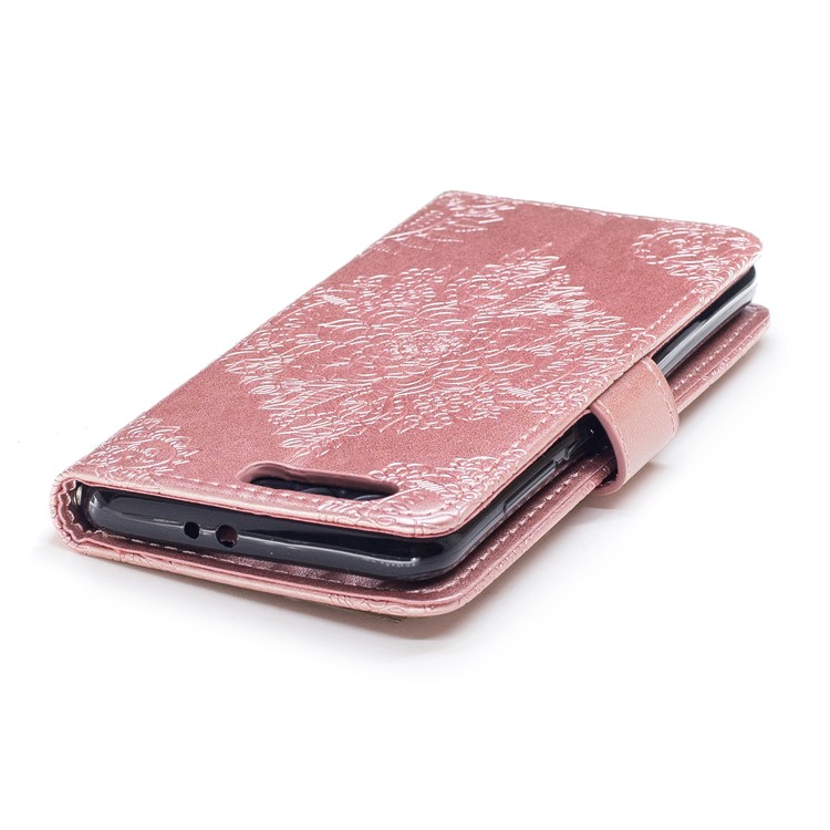 Imprint Flower Pattern PU Leather Wallet Case for Huawei Honor 9 - Rose Gold-6