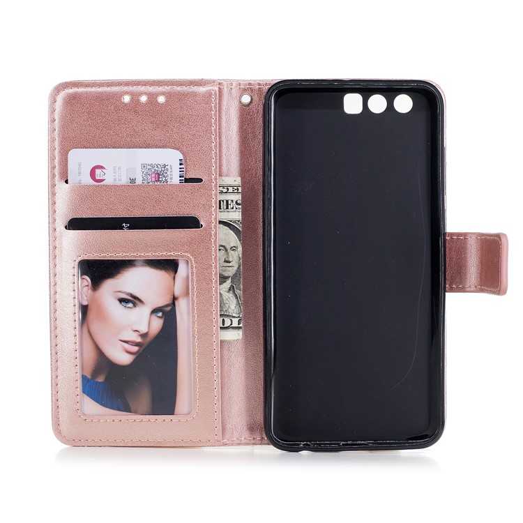 Imprint Flower Pattern PU Leather Wallet Case for Huawei Honor 9 - Rose Gold-7