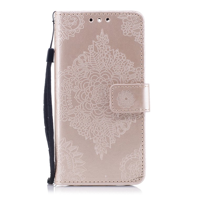 Imprint Flower Pattern Magnetic Leather Wallet Case for Huawei Honor 9 - Gold-1