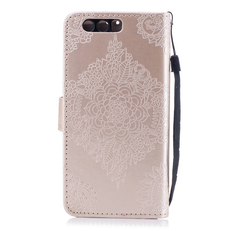 Imprint Flower Pattern Magnetic Leather Wallet Case for Huawei Honor 9 - Gold-2