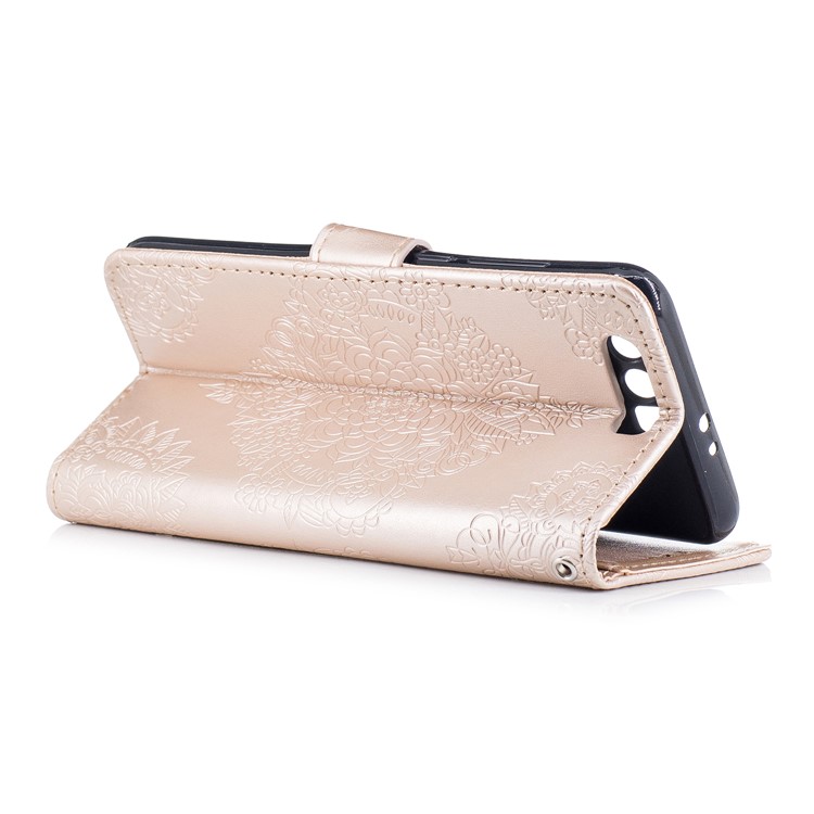Imprint Flower Pattern Magnetic Leather Wallet Case for Huawei Honor 9 - Gold-3