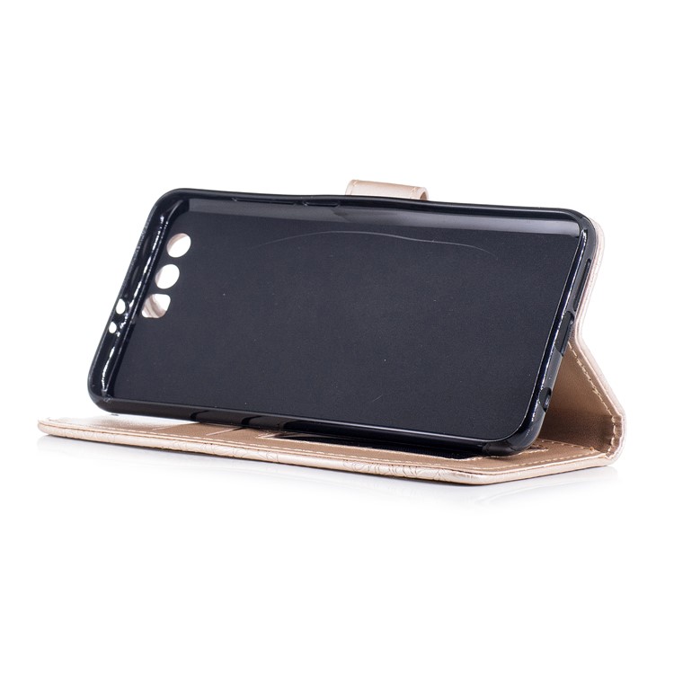 Imprint Flower Pattern Magnetic Leather Wallet Case for Huawei Honor 9 - Gold-4