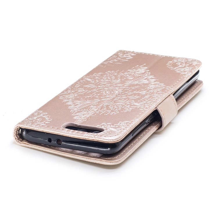 Imprint Flower Pattern Magnetic Leather Wallet Case for Huawei Honor 9 - Gold-6