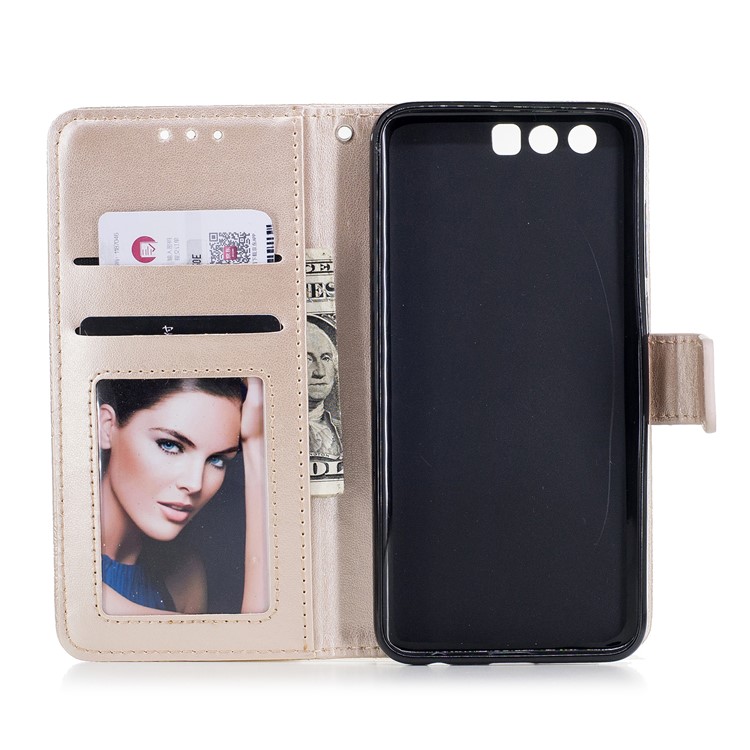 Imprint Flower Pattern Magnetic Leather Wallet Case for Huawei Honor 9 - Gold-7