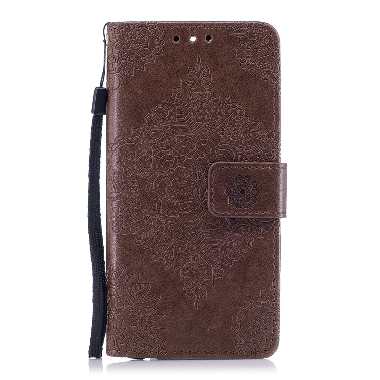 Imprint Flower Pattern Leather Wallet Case Shell for Huawei Honor 9 - Coffee-1