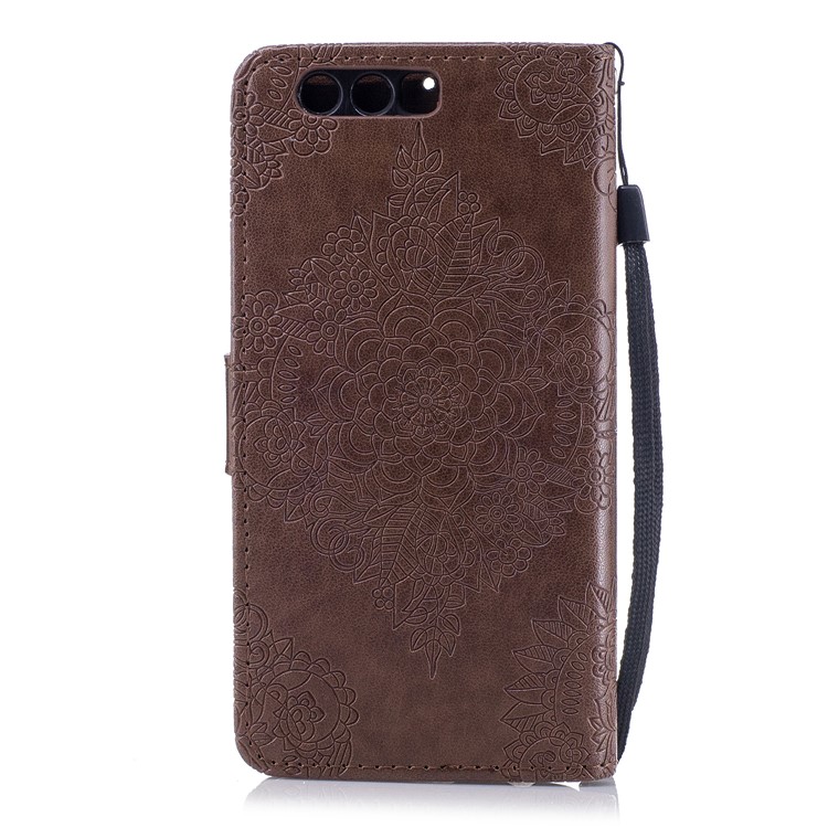 Imprint Flower Pattern Leather Wallet Case Shell for Huawei Honor 9 - Coffee-2