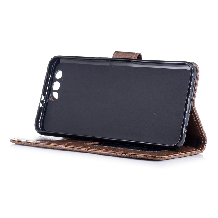 Imprint Flower Pattern Leather Wallet Case Shell for Huawei Honor 9 - Coffee-4