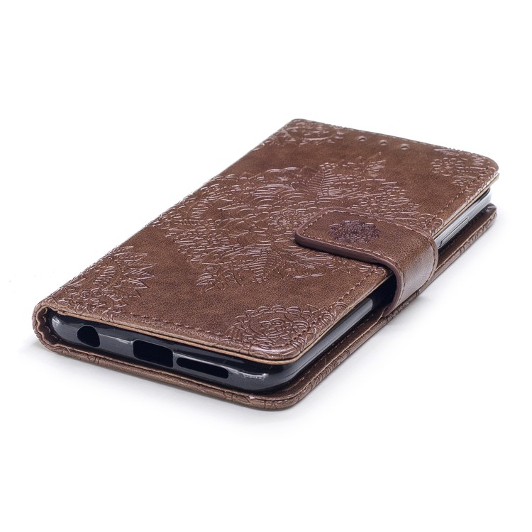 Imprint Flower Pattern Leather Wallet Case Shell for Huawei Honor 9 - Coffee-5