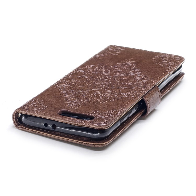 Imprint Flower Pattern Leather Wallet Case Shell for Huawei Honor 9 - Coffee-6
