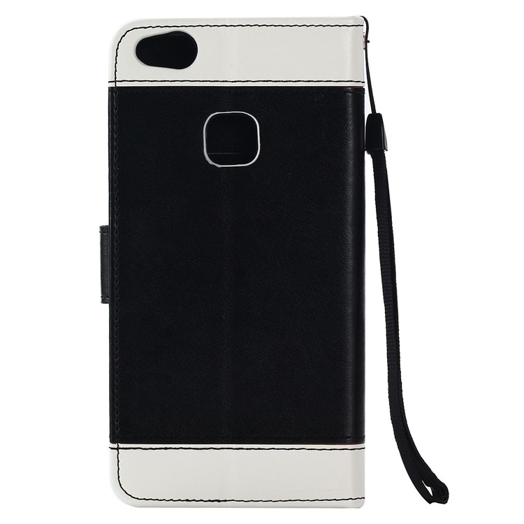 Bi-colour Imprint Birdcage Butterfly Tree Leather Wallet Stand Case with Strap for Huawei P10 Lite - Black-2