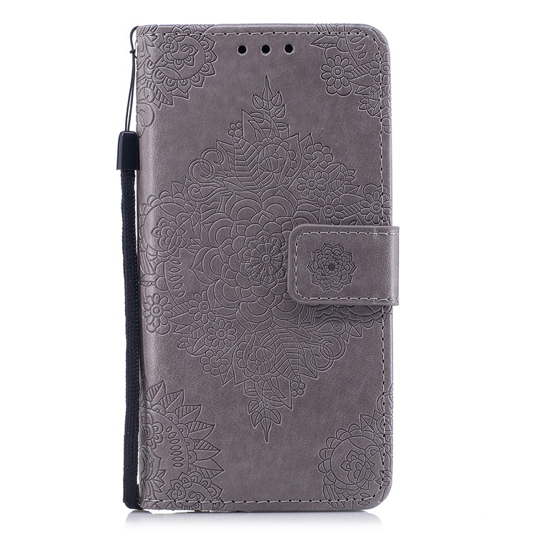 For Huawei P10 Lite Imprint Flower Pattern Leather Wallet Phone Shell - Grey-1