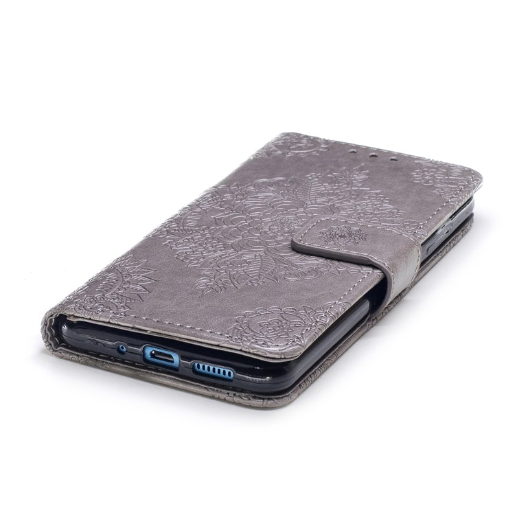 For Huawei P10 Lite Imprint Flower Pattern Leather Wallet Phone Shell - Grey-5