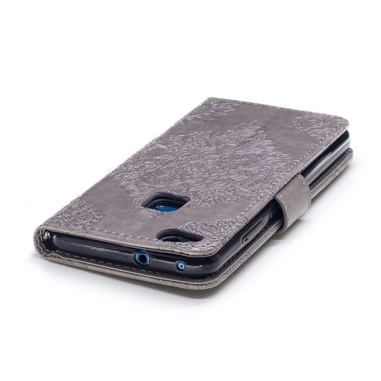 For Huawei P10 Lite Imprint Flower Pattern Leather Wallet Phone Shell - Grey-6