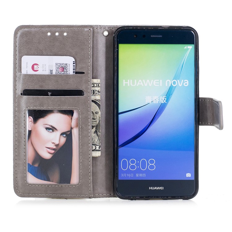 For Huawei P10 Lite Imprint Flower Pattern Leather Wallet Phone Shell - Grey-7