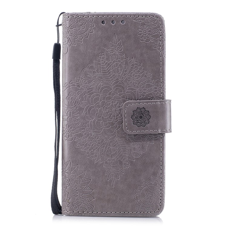Imprint Flower Pattern Leather Wallet Case for Huawei P8 Lite (2017) / Honor 8 Lite - Grey-1