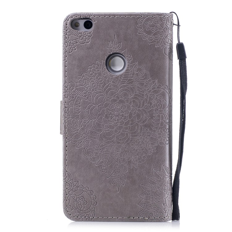 Imprint Flower Pattern Leather Wallet Case for Huawei P8 Lite (2017) / Honor 8 Lite - Grey-2