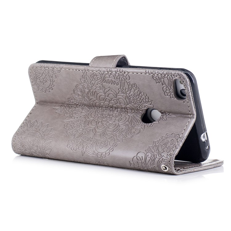 Imprint Flower Pattern Leather Wallet Case for Huawei P8 Lite (2017) / Honor 8 Lite - Grey-3