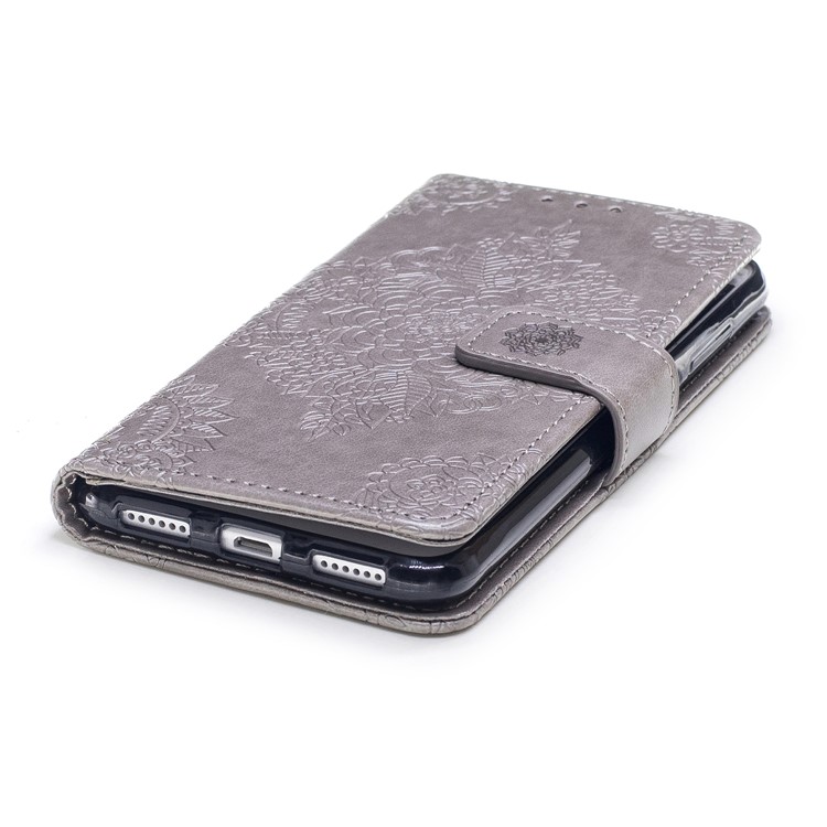 Imprint Flower Pattern Leather Wallet Case for Huawei P8 Lite (2017) / Honor 8 Lite - Grey-5