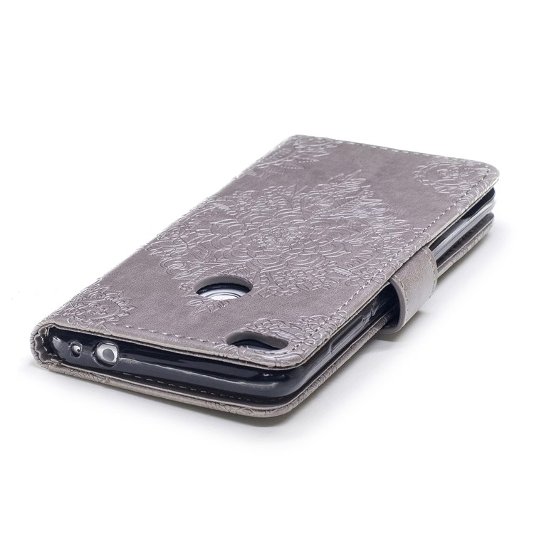 Imprint Flower Pattern Leather Wallet Case for Huawei P8 Lite (2017) / Honor 8 Lite - Grey-6