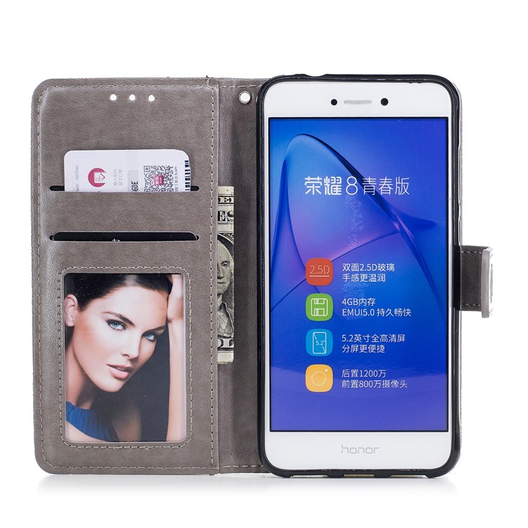 Imprint Flower Pattern Leather Wallet Case for Huawei P8 Lite (2017) / Honor 8 Lite - Grey-7