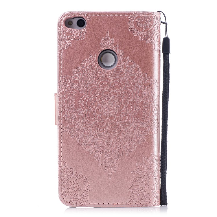 Imprint Flower Pattern Magnetic Leather Wallet Case for Huawei P8 Lite (2017) / Honor 8 Lite - Rose Gold-2