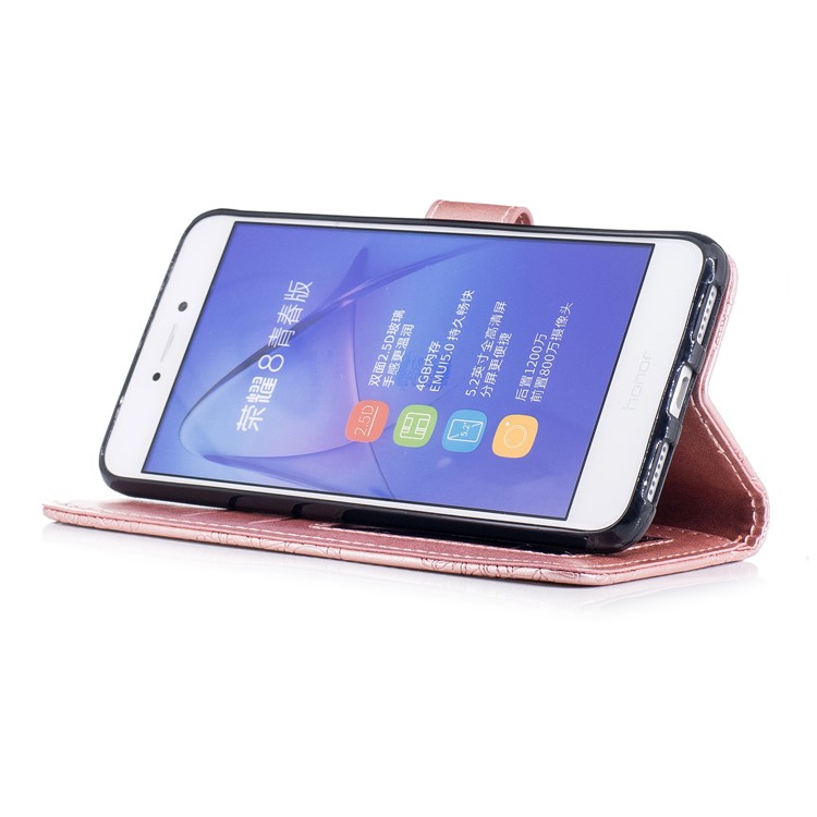 Imprint Flower Pattern Magnetic Leather Wallet Case for Huawei P8 Lite (2017) / Honor 8 Lite - Rose Gold-4