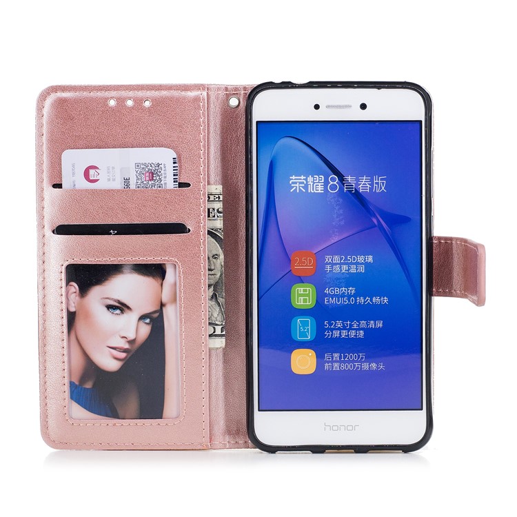 Imprint Flower Pattern Magnetic Leather Wallet Case for Huawei P8 Lite (2017) / Honor 8 Lite - Rose Gold-7