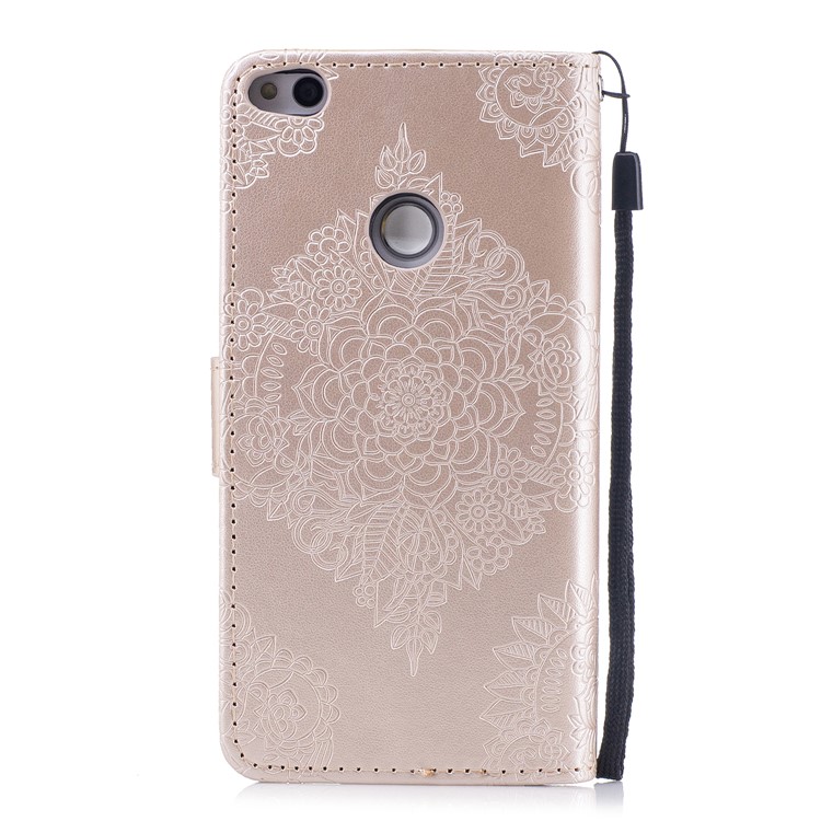 Imprint Flower Pattern Stand Leather Wallet Case for Huawei P8 Lite (2017) / Honor 8 Lite - Gold-2