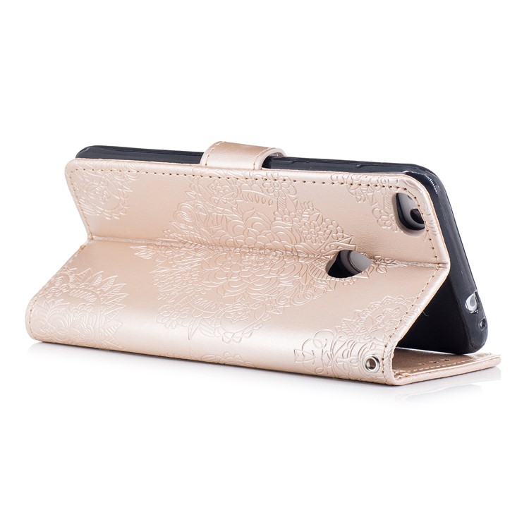Imprint Flower Pattern Stand Leather Wallet Case for Huawei P8 Lite (2017) / Honor 8 Lite - Gold-3