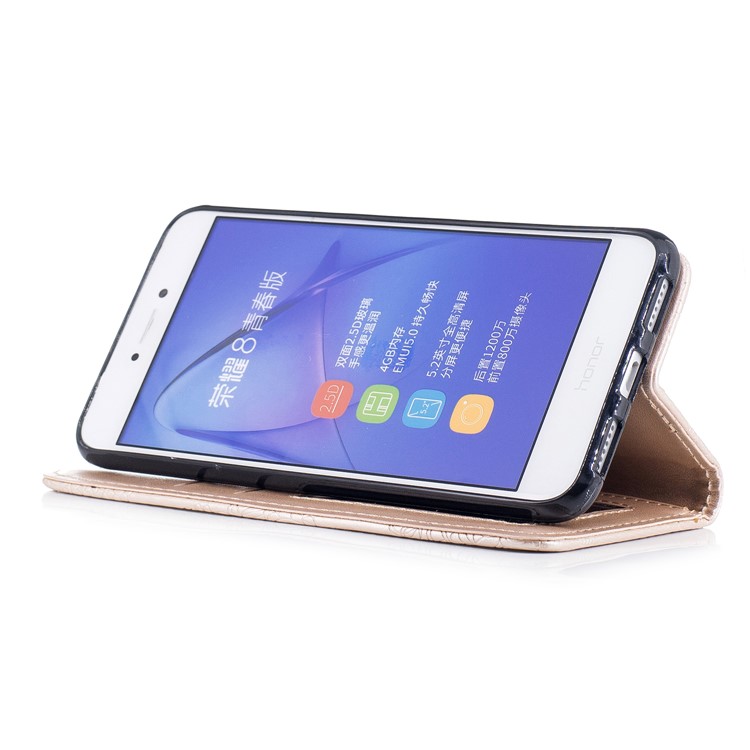 Imprint Flower Pattern Stand Leather Wallet Case for Huawei P8 Lite (2017) / Honor 8 Lite - Gold-4