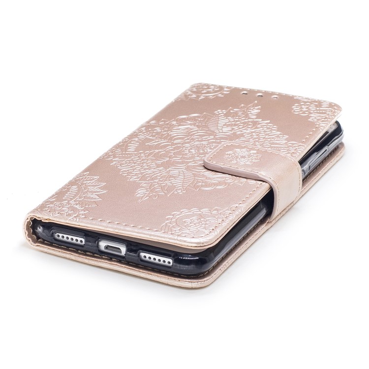 Imprint Flower Pattern Stand Leather Wallet Case for Huawei P8 Lite (2017) / Honor 8 Lite - Gold-5